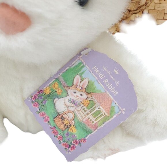 Hallmark Cards White Easter Bunny Rabbit Plush Stuffed Animal Straw Hat 12" VTG - Picture 5 of 8
